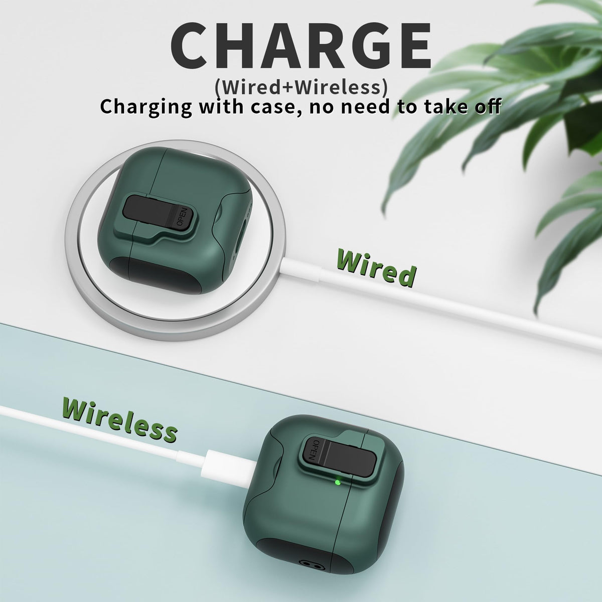 Meiyasy AirPods 4 case phone stand folded out for hands-free viewing.
