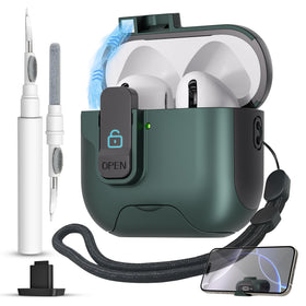 Meiyasy AirPods 4 case secure lock showing durable enclosure and secure lid.