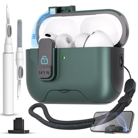 Meiyasy AirPods Pro 3 case with dark green clip offers secure lock and quick access.