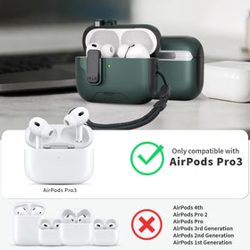 Meiyasy AirPods Pro 3 case highlights the pop-up magnetic lock for easy retrieval.