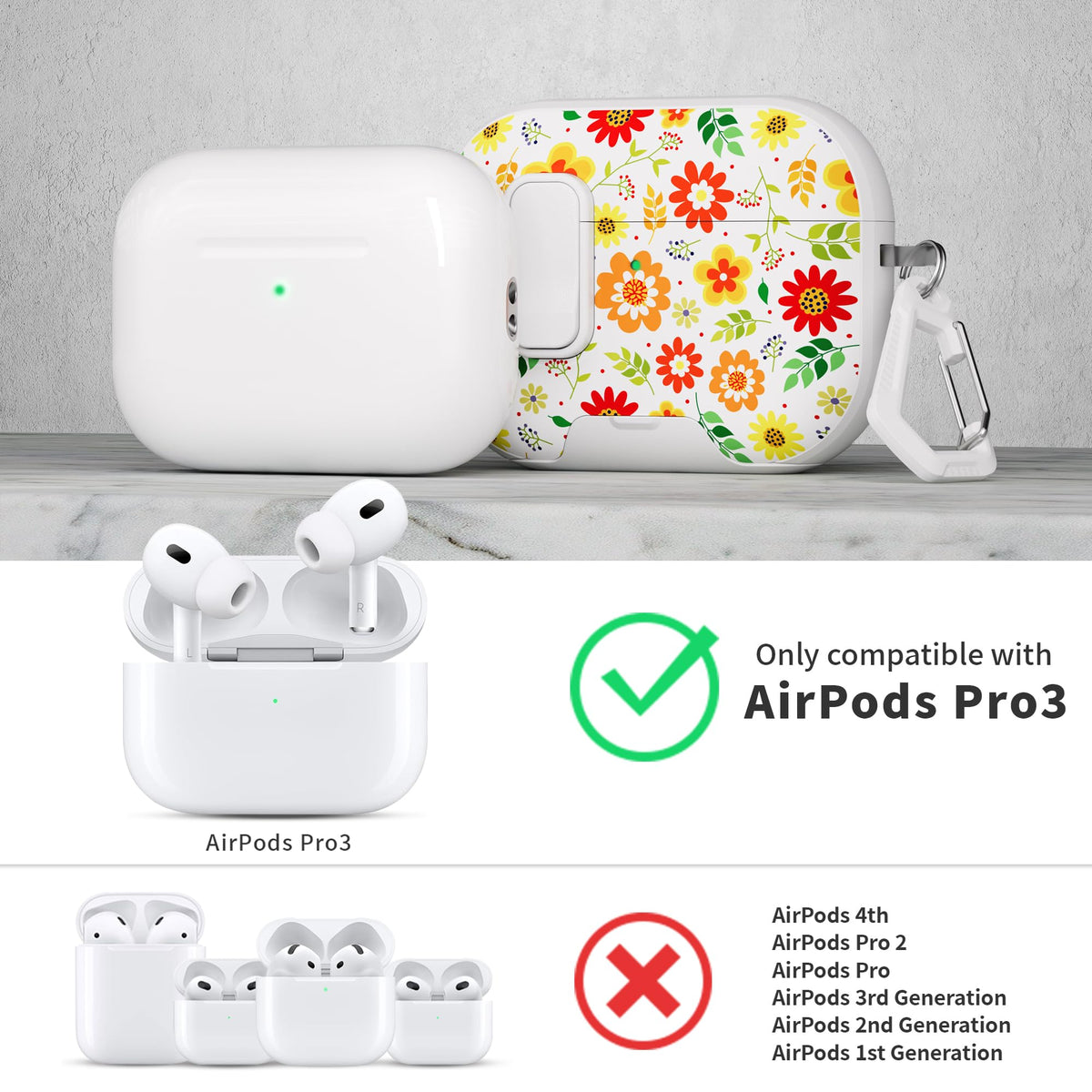 Meiyasy AirPods Pro 3 case features vibrant sunflower petals design.