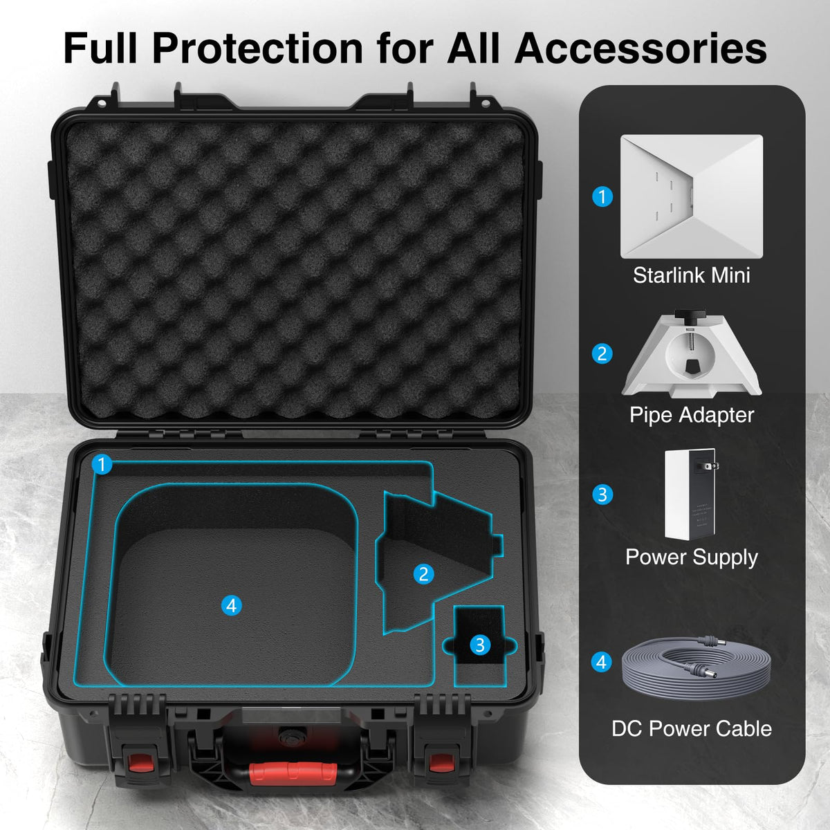 MEKEET open case with Starlink Mini dish for secure transport