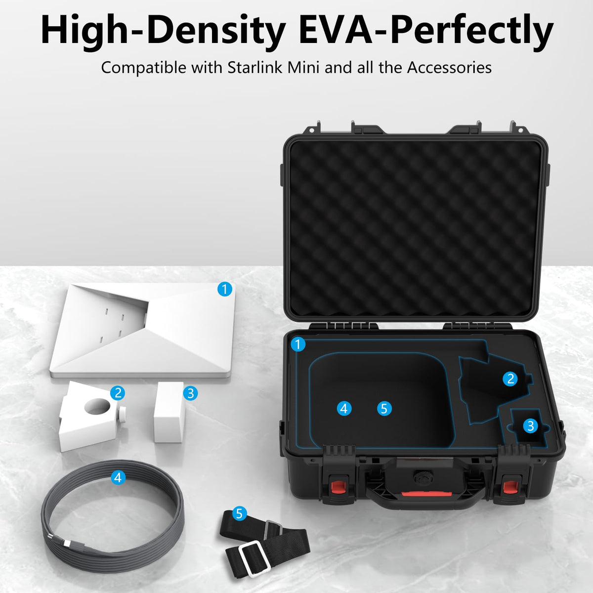 MEKEET Starlink Mini dish seated in foam offering impact protection and stability