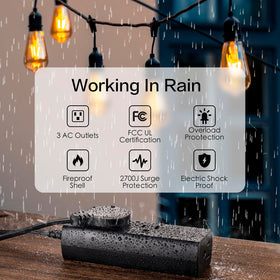 MELAUDI weatherproof extension cord 10ft enables flexible outdoor setup.