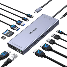Melelink docking station front view showing full port array and compact design benefit