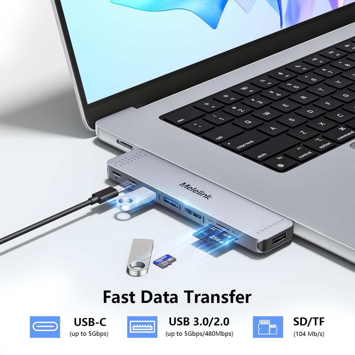 Melelink hub providing 100W PD charging to keep MacBook powered