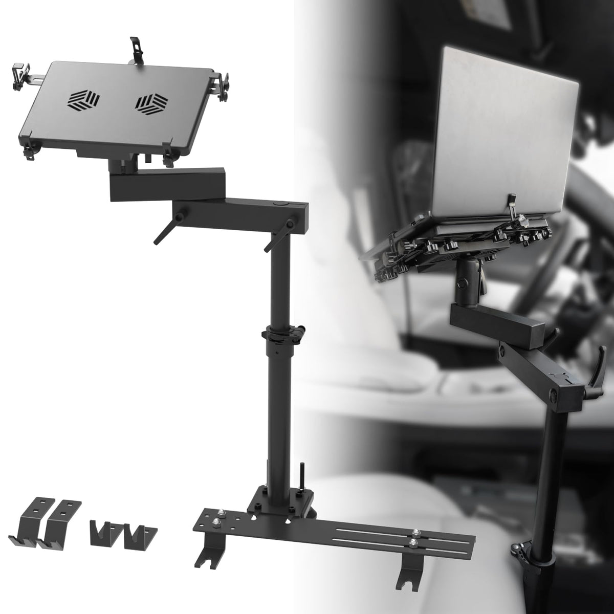 MELIPRON Truck Laptop Mount adjustable height for ergonomic viewing on the road.