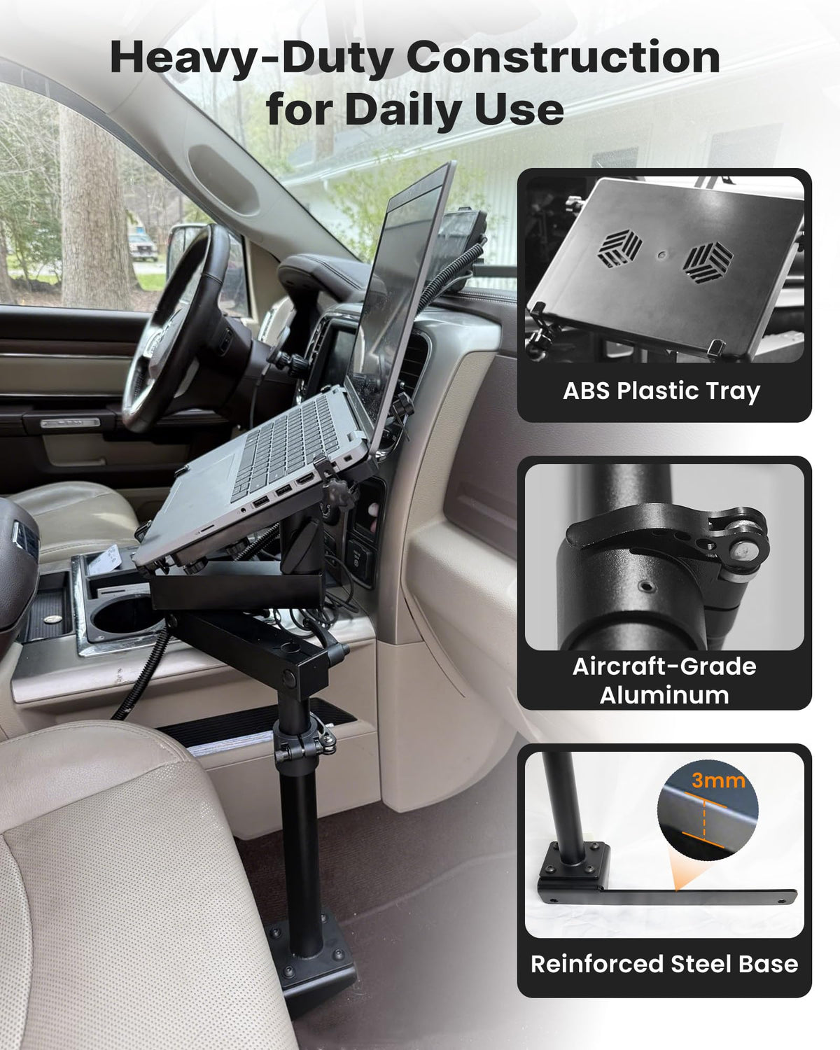 MELIPRON truck laptop mount cooling fans prevent laptop overheating during long shifts