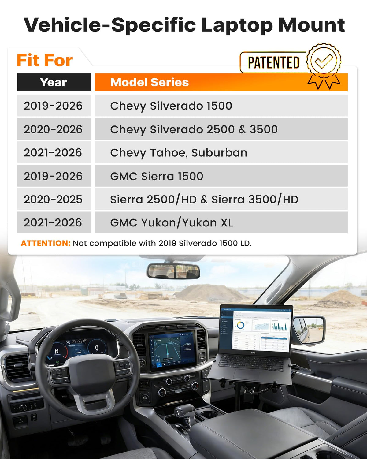 MELIPRON truck laptop mount seat rail attachment secures without drilling