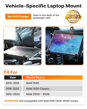 MELIPRON truck laptop mount side view emphasizes compact design for easy cab placement