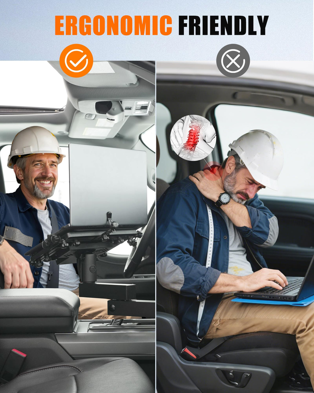 MELIPRON ergonomic double-wishbone tray enables flexible laptop positioning