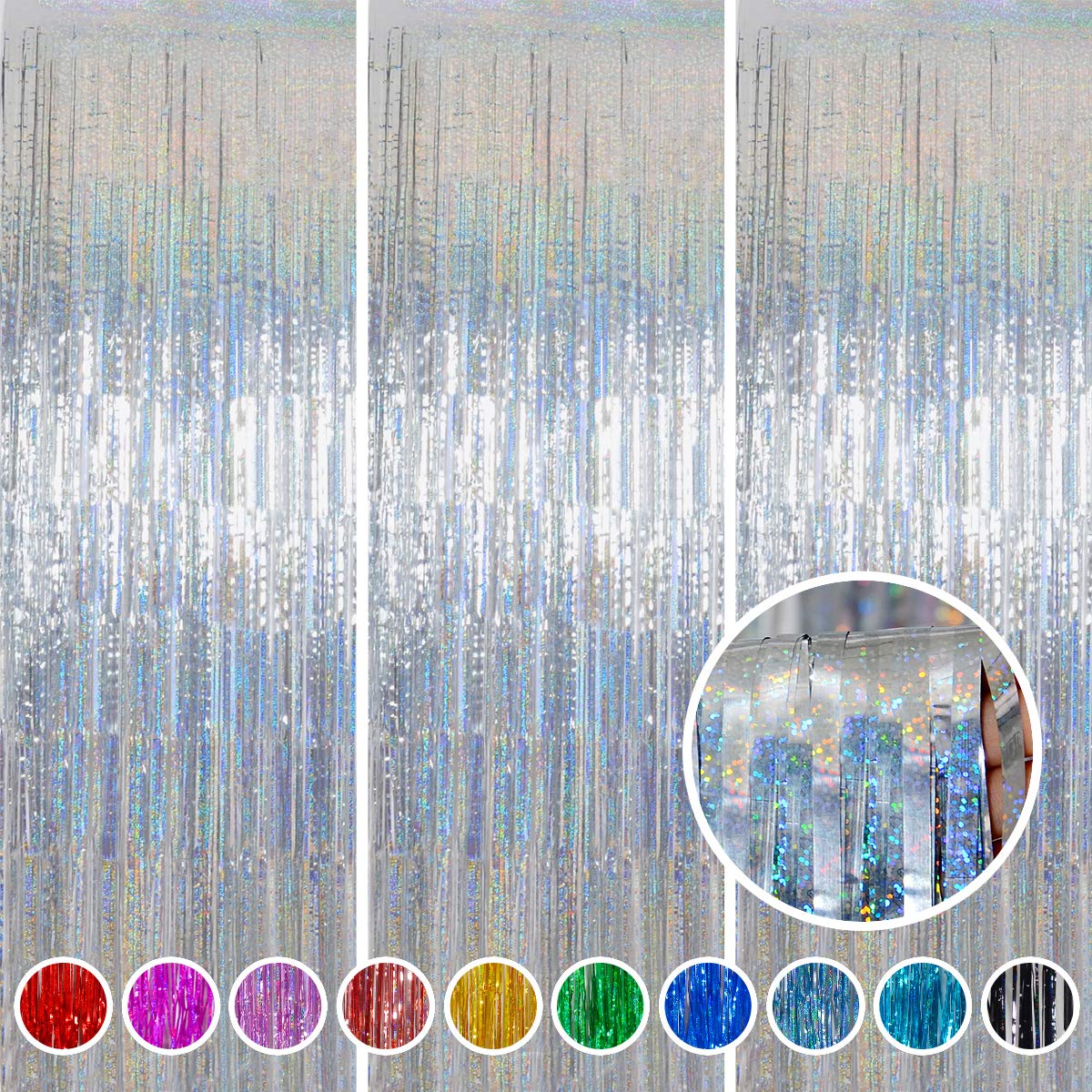 Melsan foil fringe curtain silver backdrop for photos and parties.