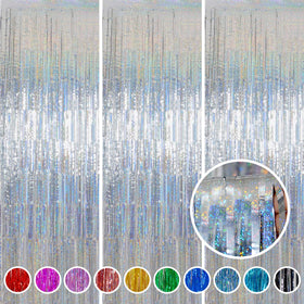 Melsan foil fringe curtain silver backdrop for photos and parties.