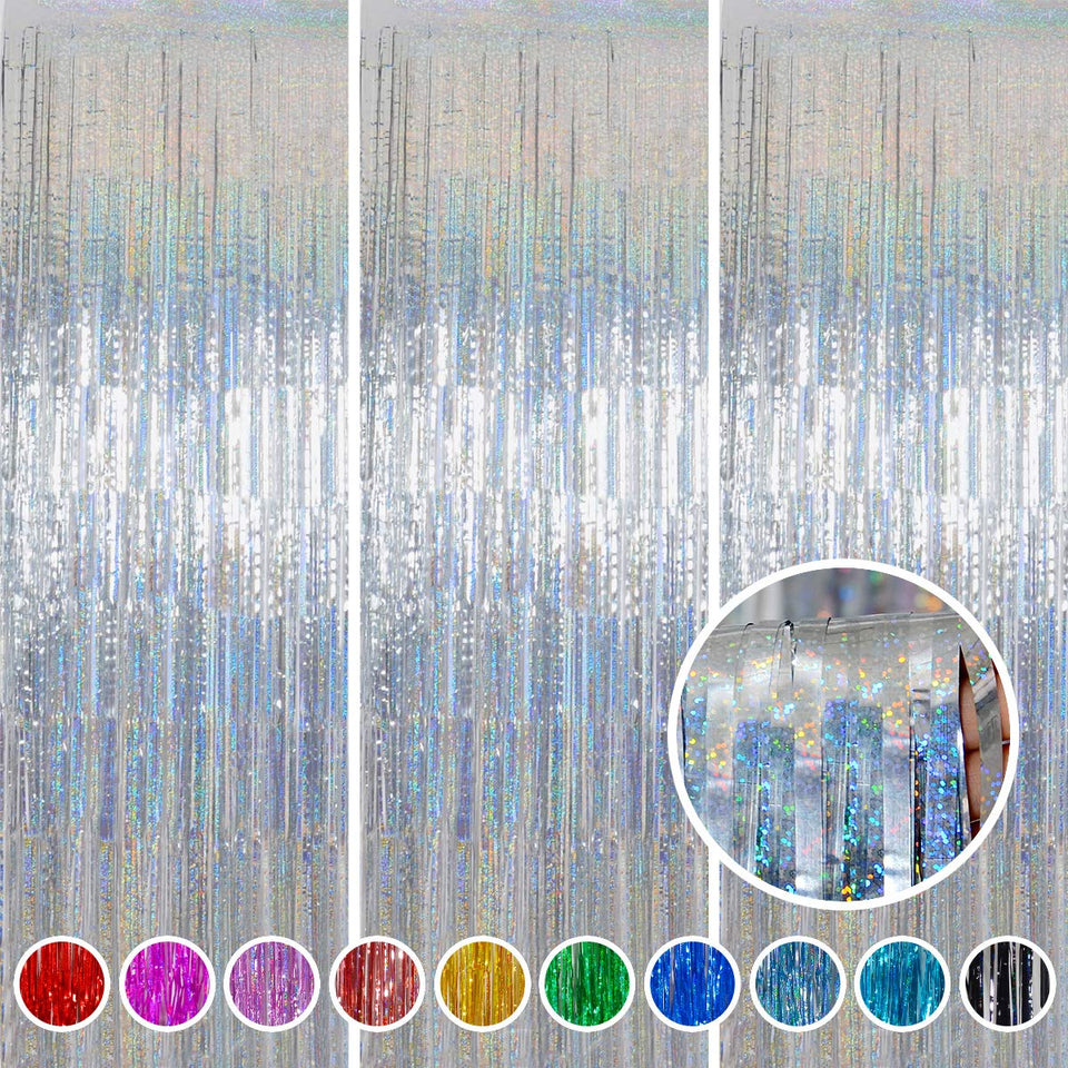 Melsan foil fringe curtain silver backdrop for photos and parties.