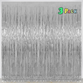 Melsan foil fringe front packaging showing three silver panels and tape for quick setup