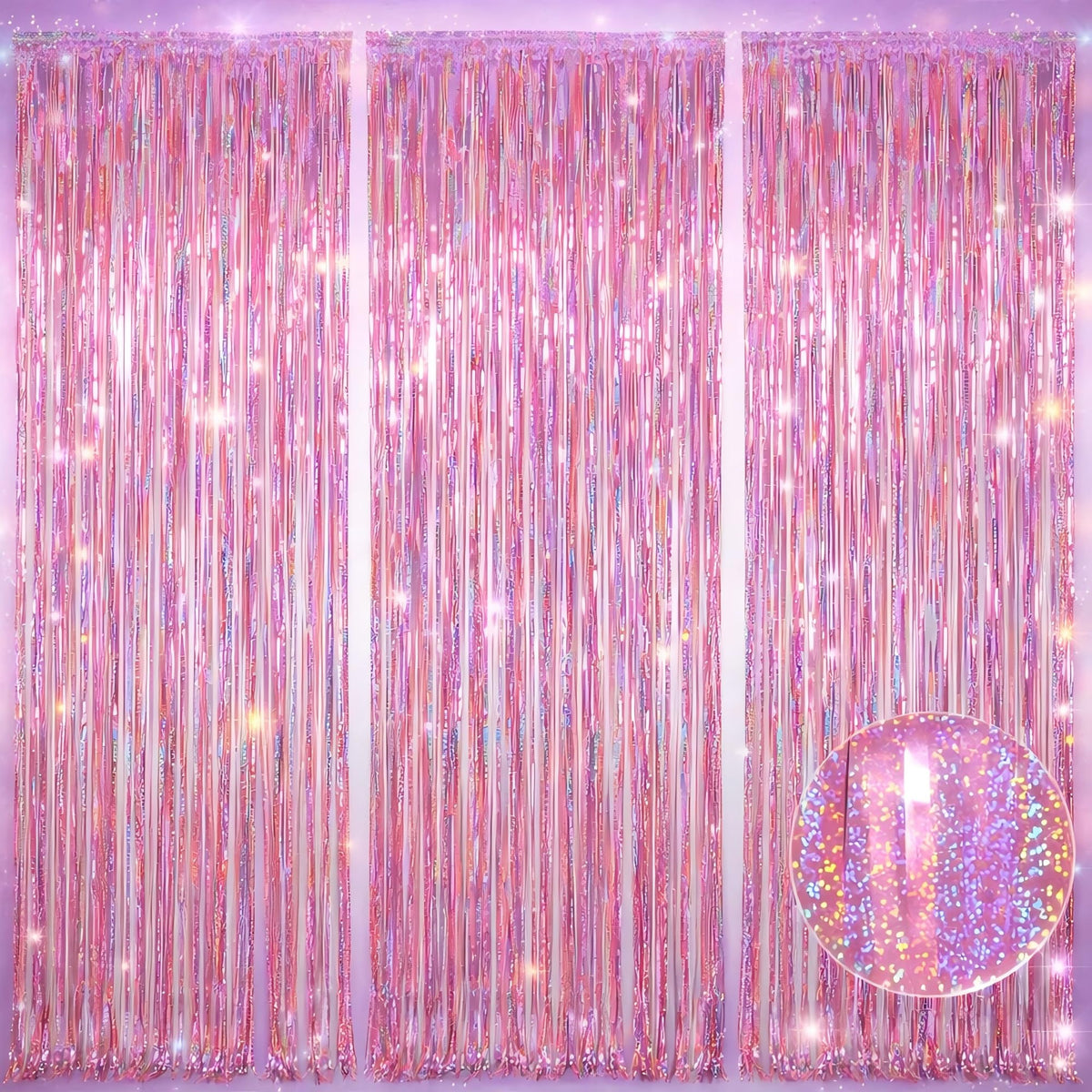 Melsan front packaging showing three hot pink fringe curtains and bold color