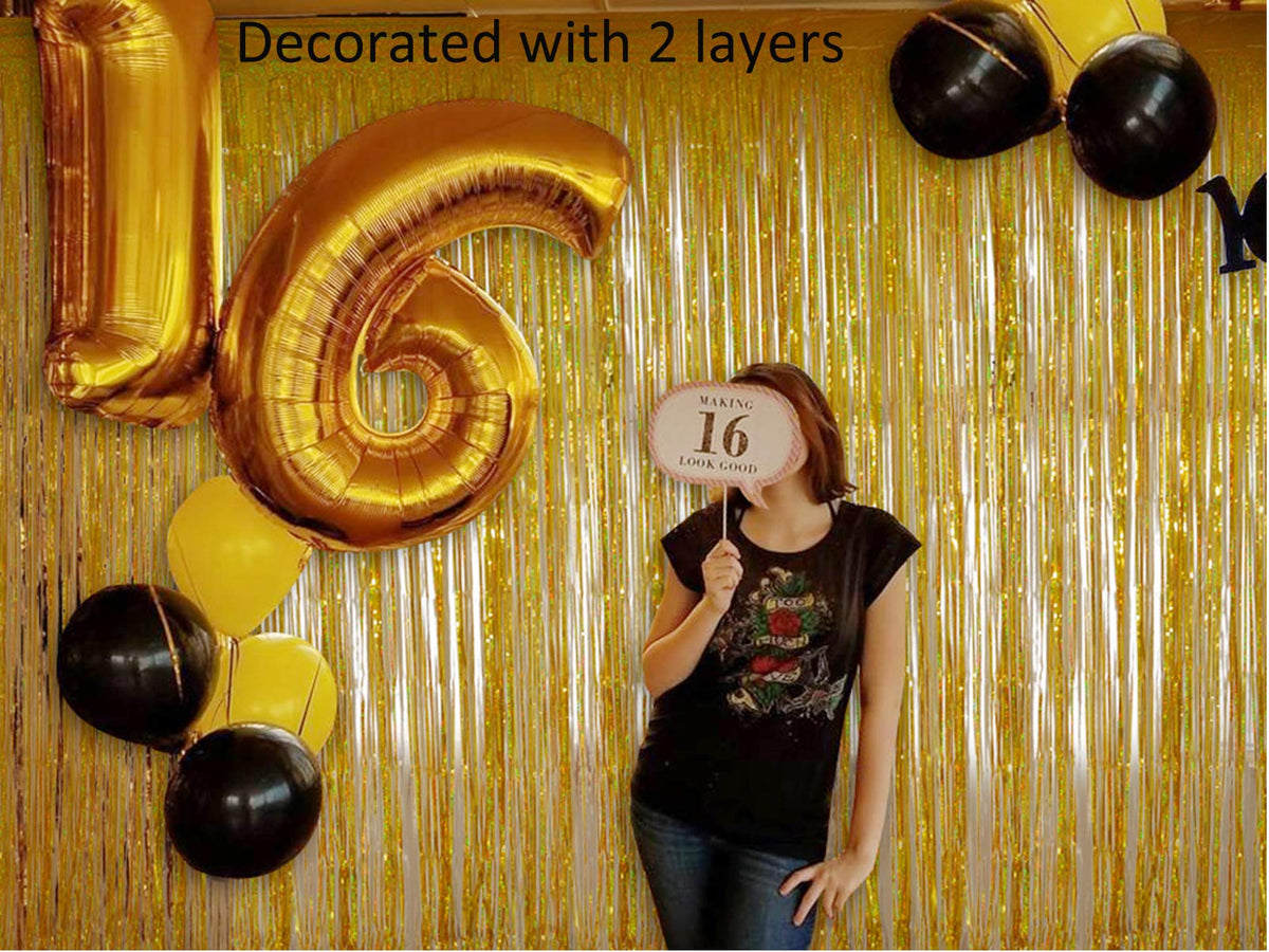Melsan gold curtain used as a photo backdrop behind dessert table, enhances photos benefit