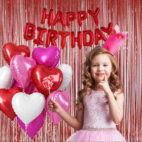 Melsan red foil fringe curtain setup for Valentine’s Day backdrops.