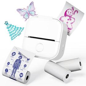 Memoqueen Phomemo T02 front view showing compact white design and controls