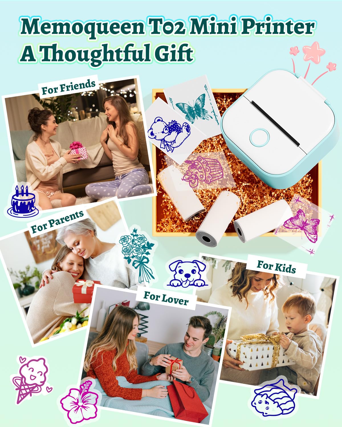 Memoqueen Phomemo T02 printing sticker closeup showing crisp thermal detail for creative projects