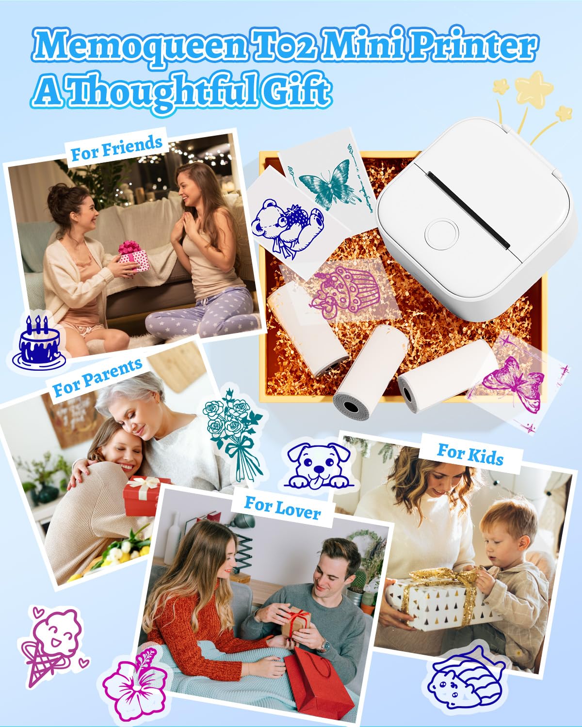 Memoqueen Phomemo T02 side profile highlighting slim portable silhouette
