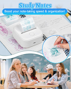 Memoqueen Phomemo T02 on desk with planner showing productivity and organization