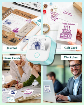 Memoqueen Phomemo T02 on a desk with planner showing practical use for journaling benefit