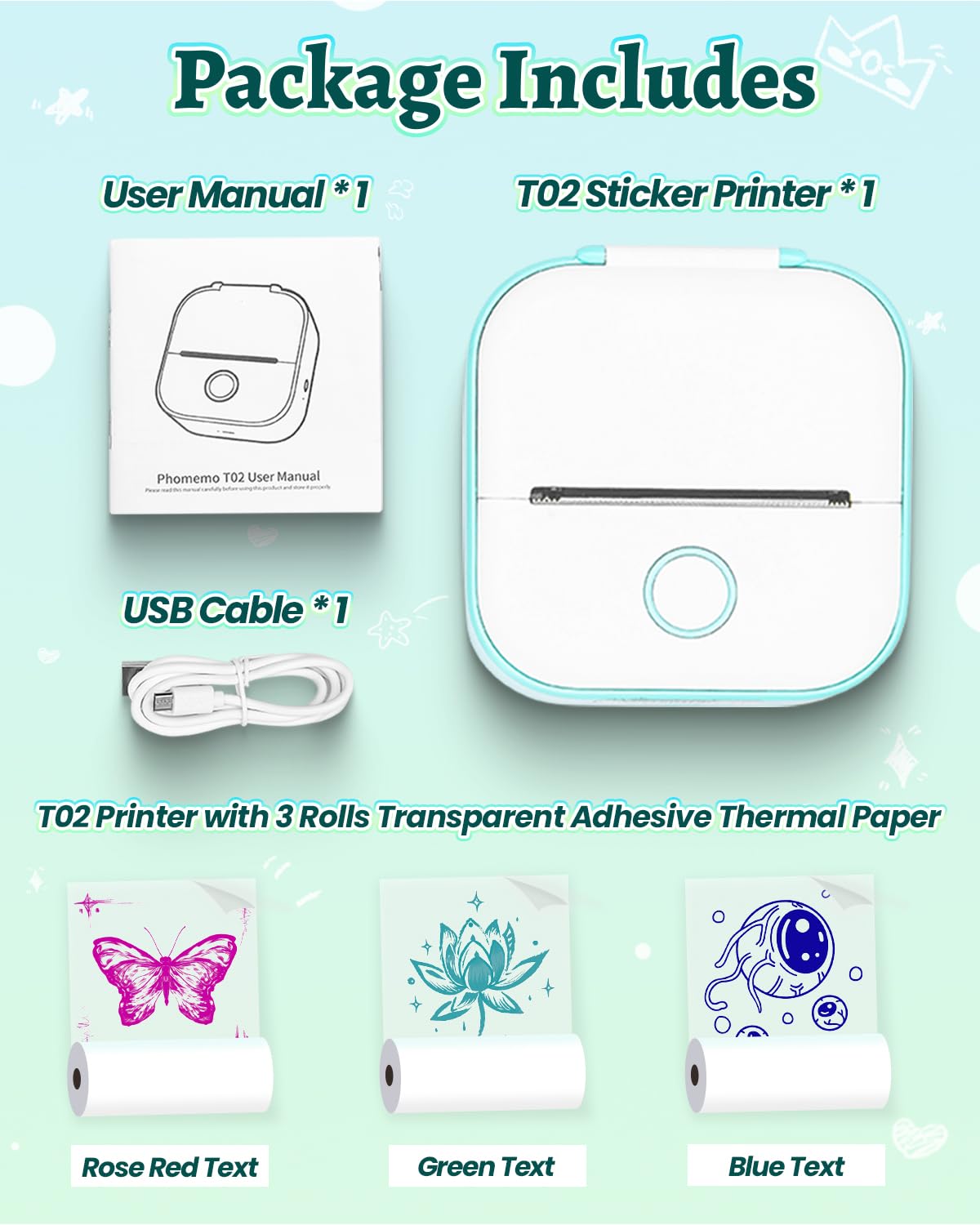 Memoqueen Phomemo T02 printed stickers collection arranged to show variety and personalization benefit