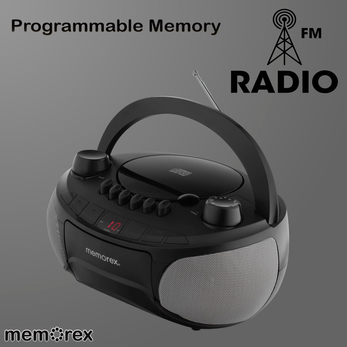 Memorex foldable handle and size comparison for portable convenience