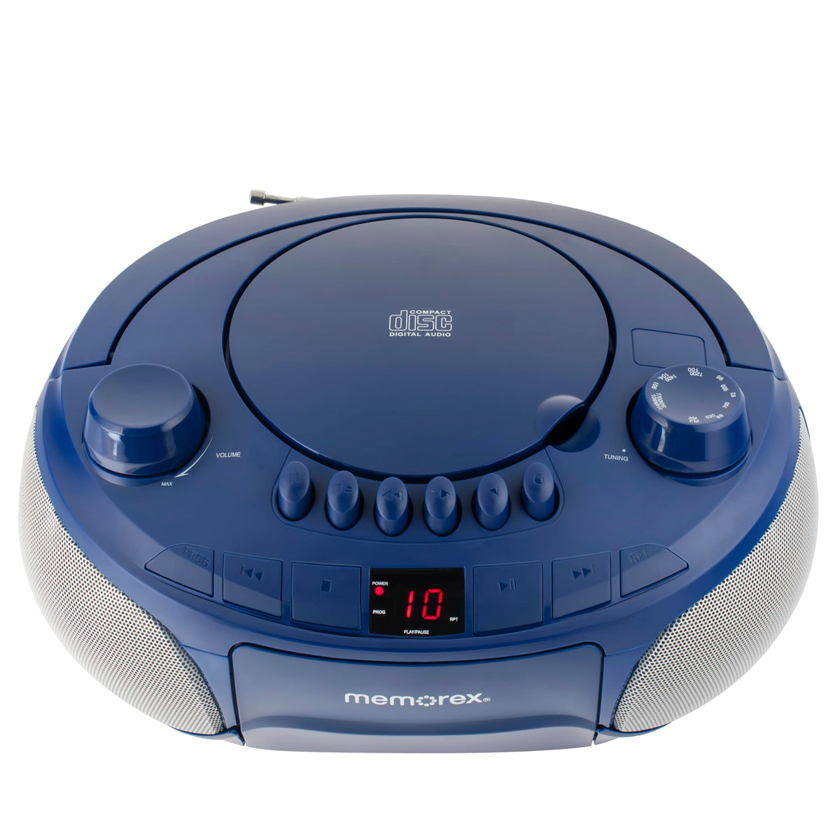 Memorex side view highlights the compact design and portability