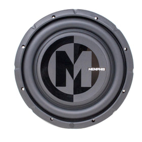 Memphis Audio PRXS1224 subwoofer front view highlighting slim profile for tight car installs.