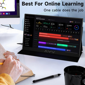 Memzuoix 15-inch portable monitor dual speakers provide personal audio.