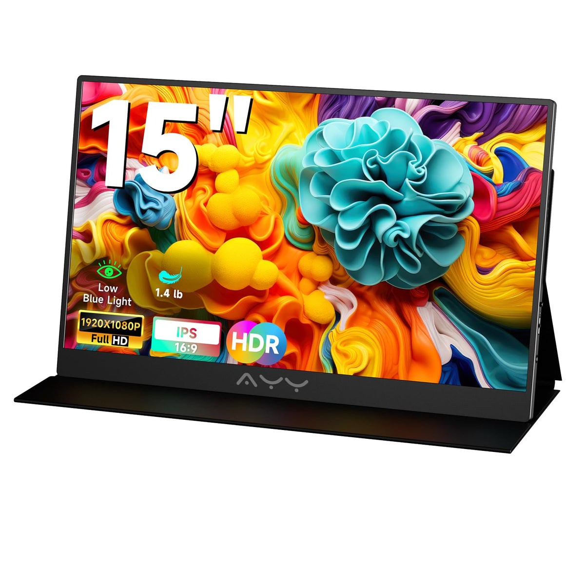 Memzuoix 15-inch portable monitor front view for on-the-go productivity.