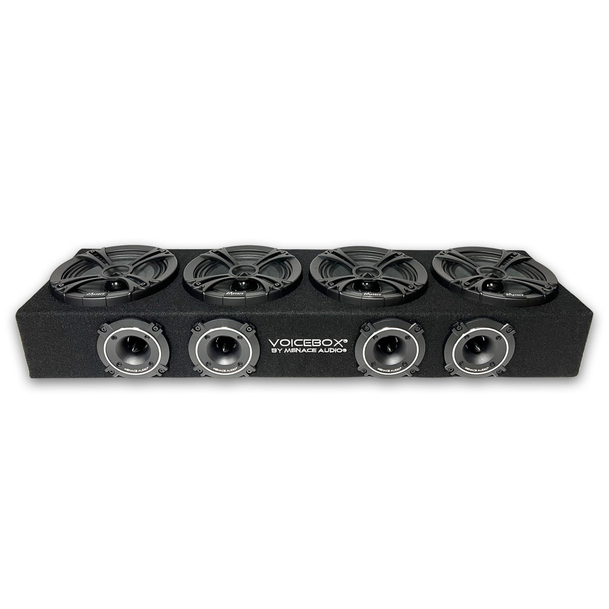 MENACE AUDIO VoiceBOX 4x6.5 midrange enclosure front view with integrated crossover
