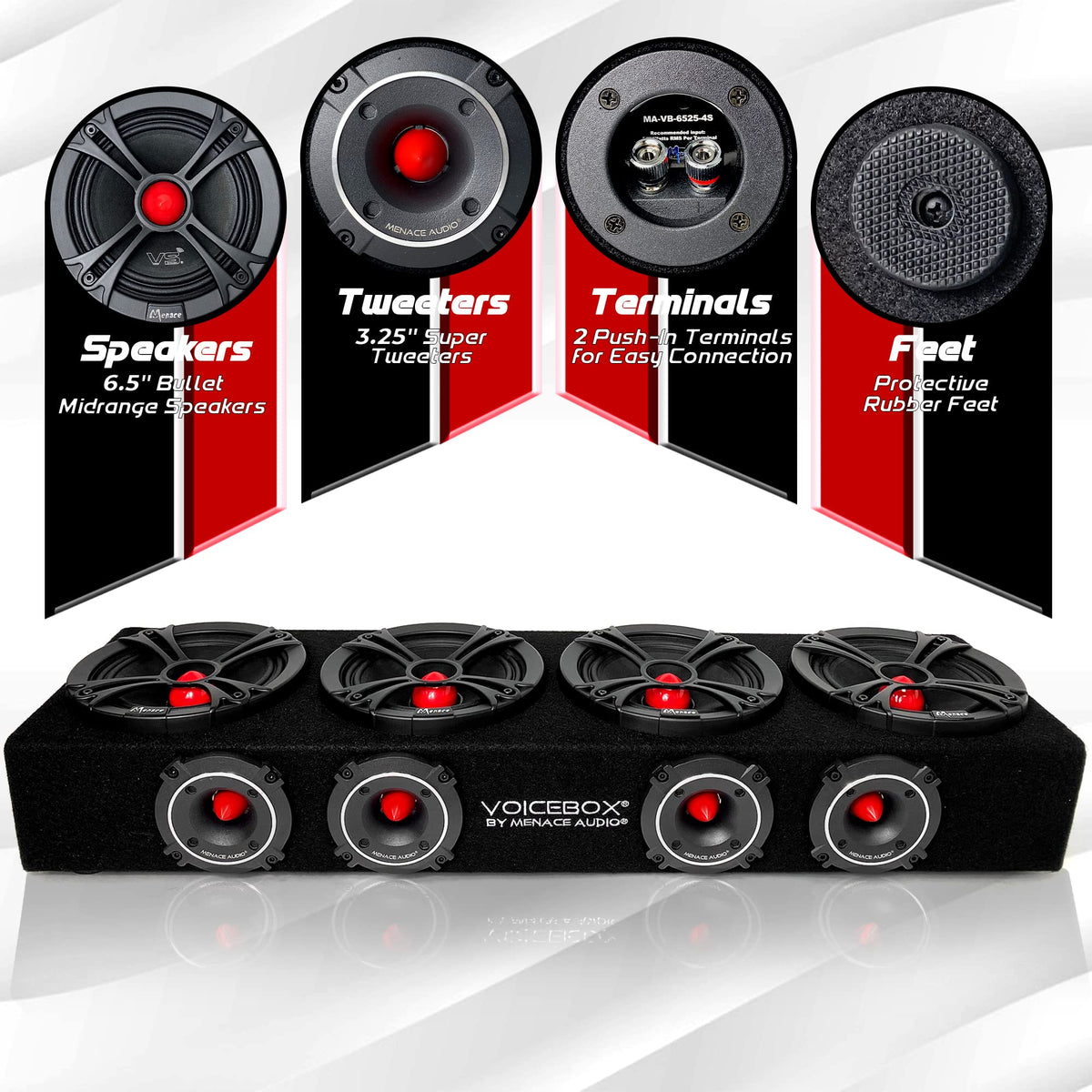 MENACE AUDIO VoiceBox side profile showing compact installation footprint.