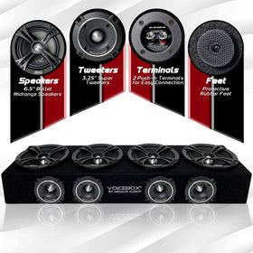 MENACE AUDIO VOICEBOX midrange speakers close-up showing four 6.5-inch units for powerful sound