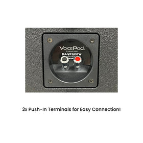 MENACE AUDIO VOICEBOX VOICEPOD dimensions label shows 16.5 W x 4.5 H x 8 D and 3-inch depth