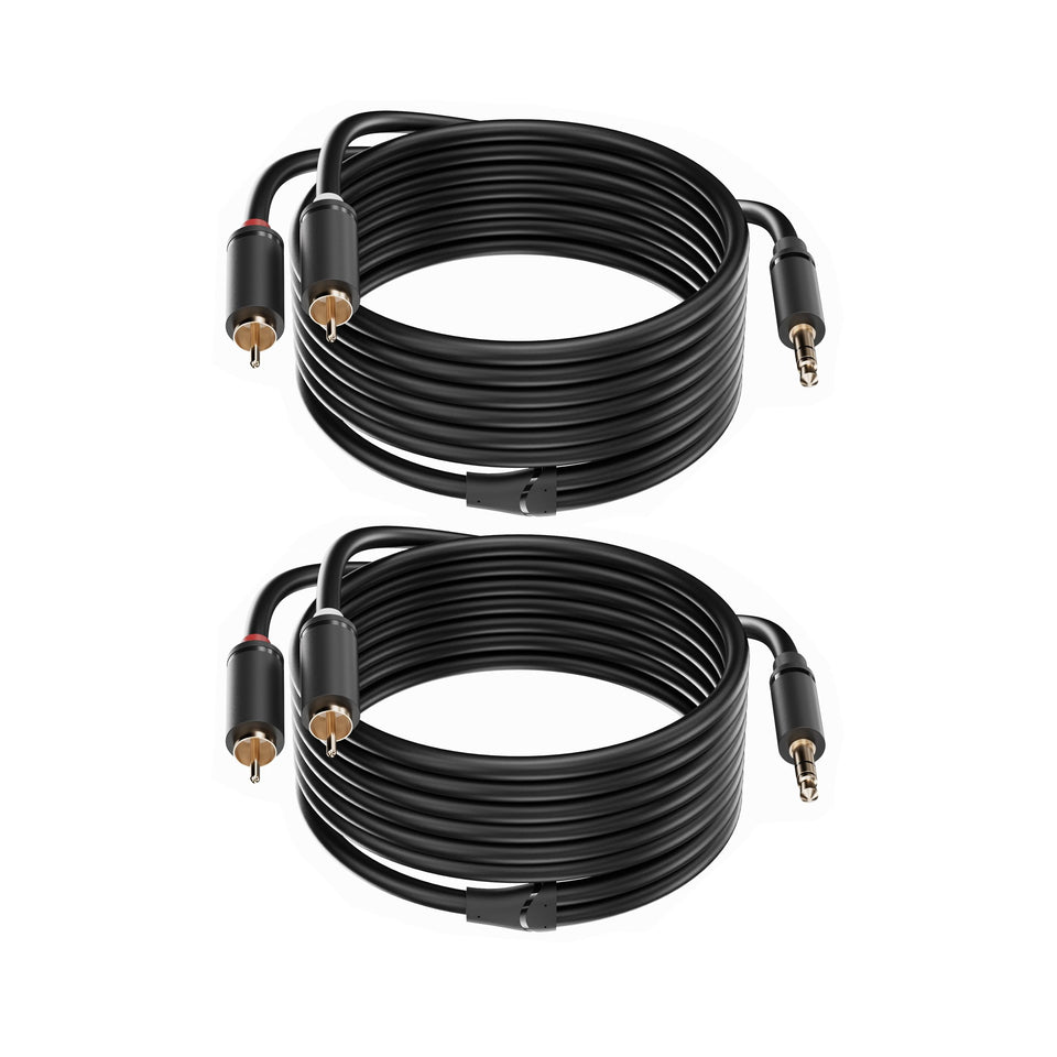 Menewstart front packaging showing 16ft 3.5mm to RCA cables and benefits