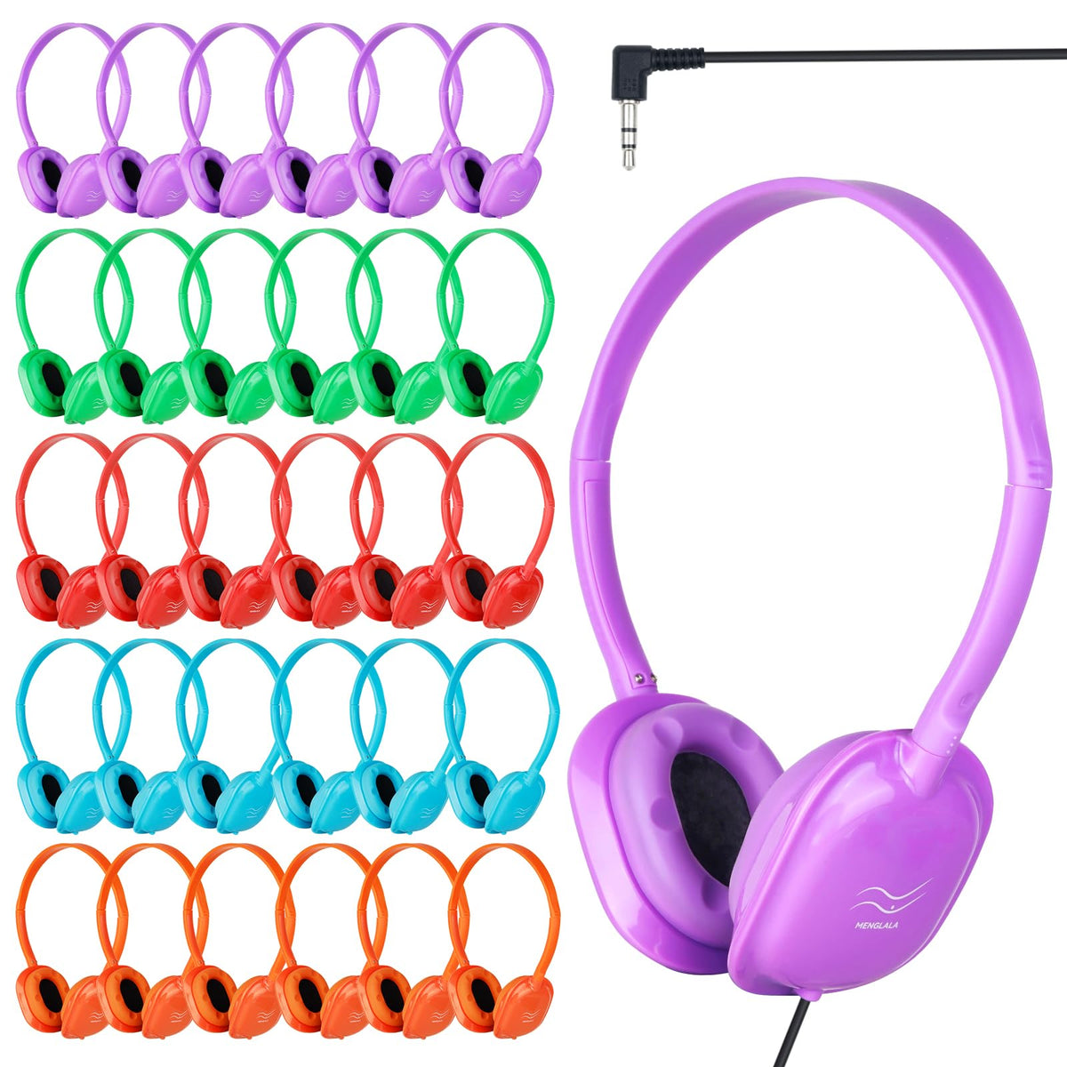 MENGLALA bulk classroom headphones in a colorful 30-pack for shared learning