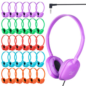 MENGLALA bulk classroom headphones in a colorful 30-pack for shared learning