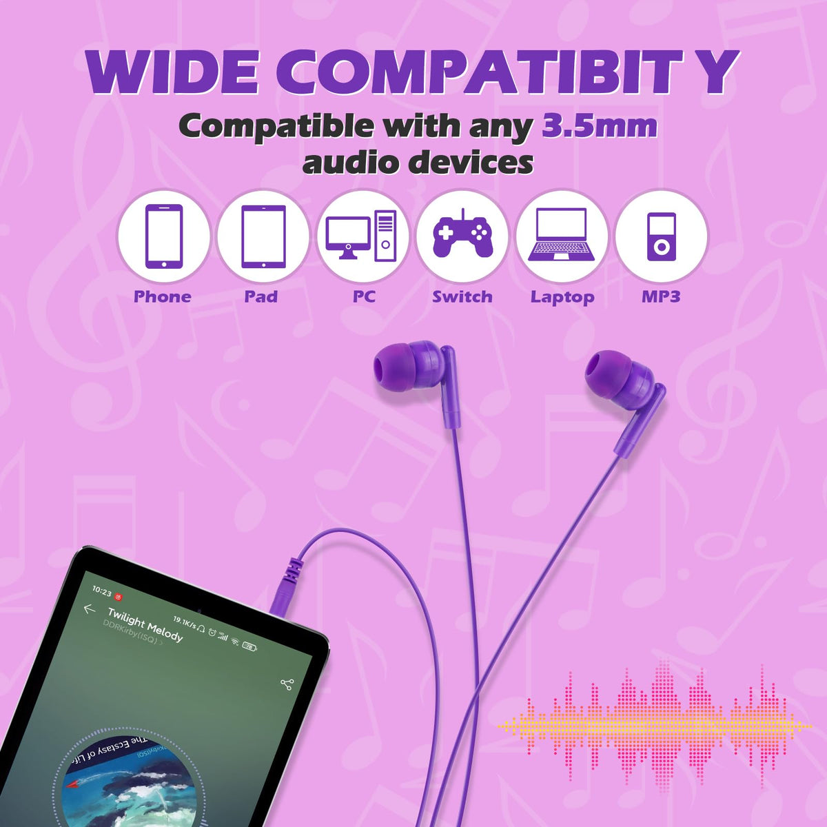 MENGLALA student wired earphones with 3.5mm plug for school devices.