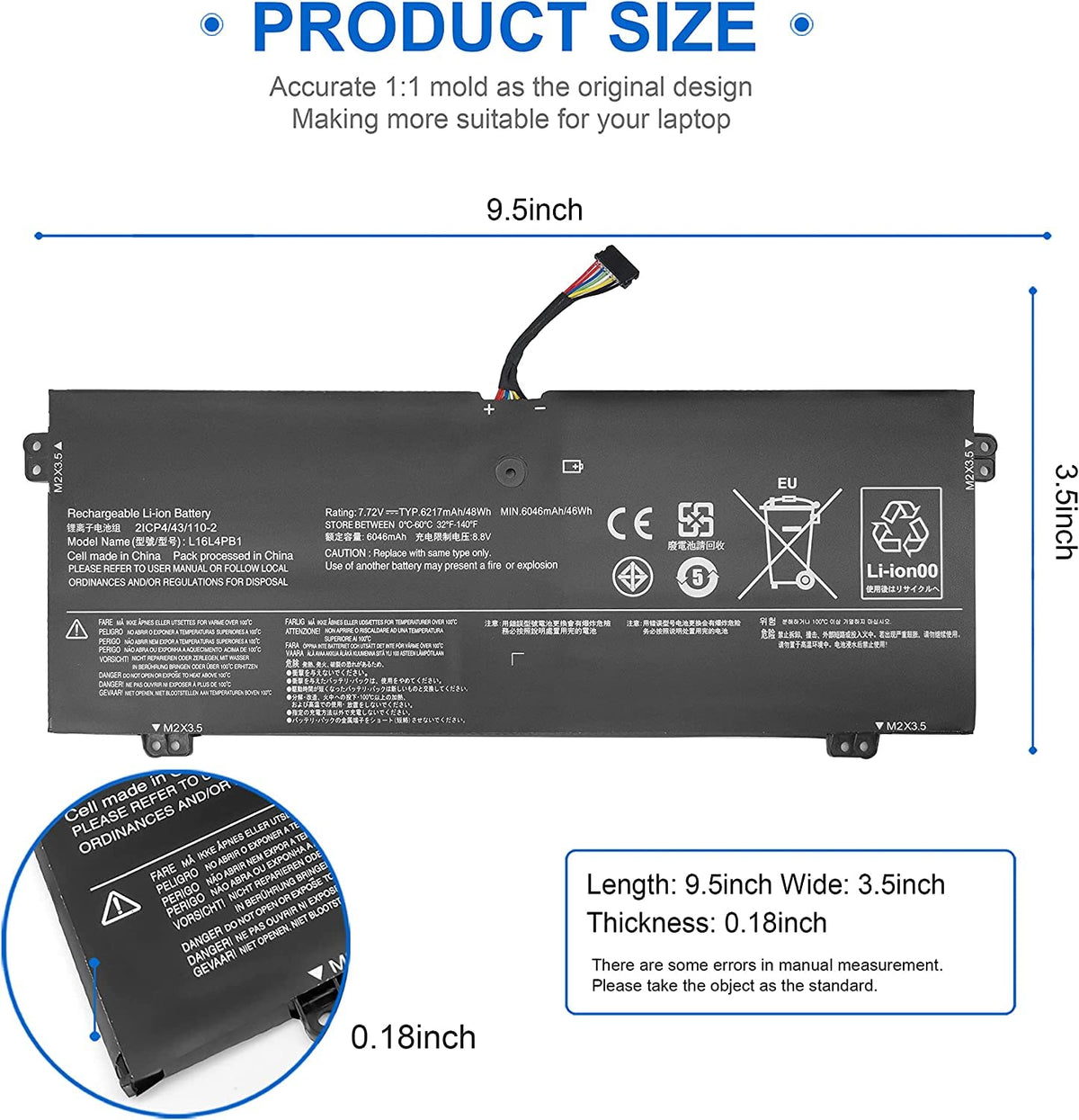 Menlonigt close-up of battery label showing 7.72V 48Wh rating for reliable energy