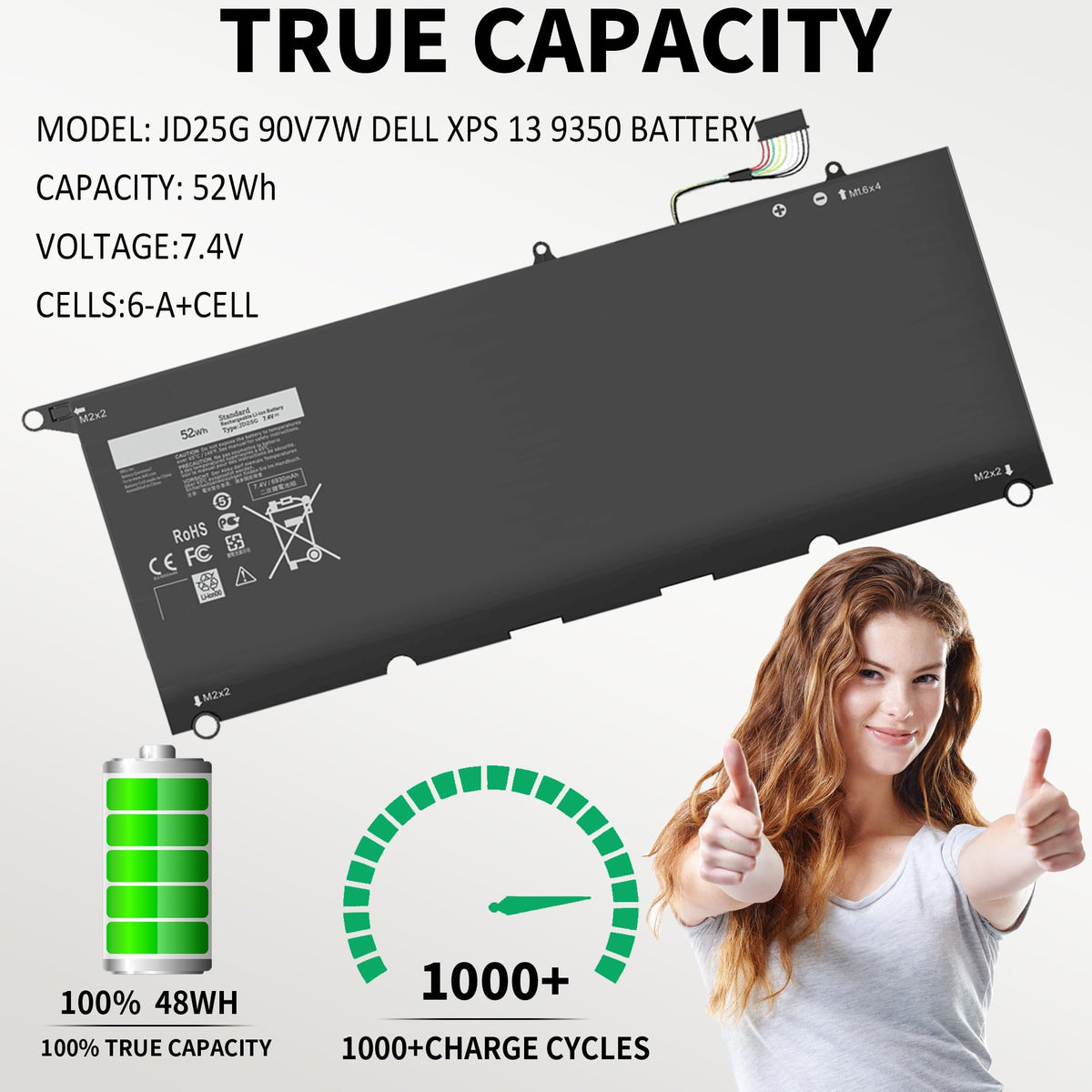 Menlonigt battery side profile showing slim design for original XPS 13 chassis fit
