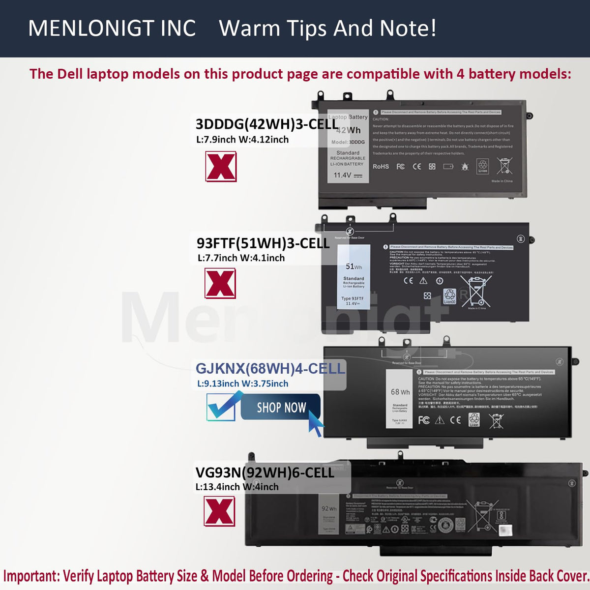 Menlonigt label close-up showing GJKNX specs and clear compatibility benefit