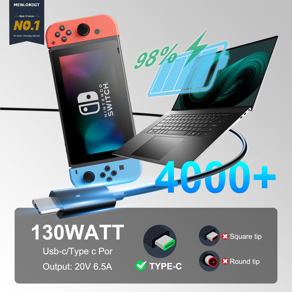 Menlonigt wide input 100-240V supports international travel and outlets.