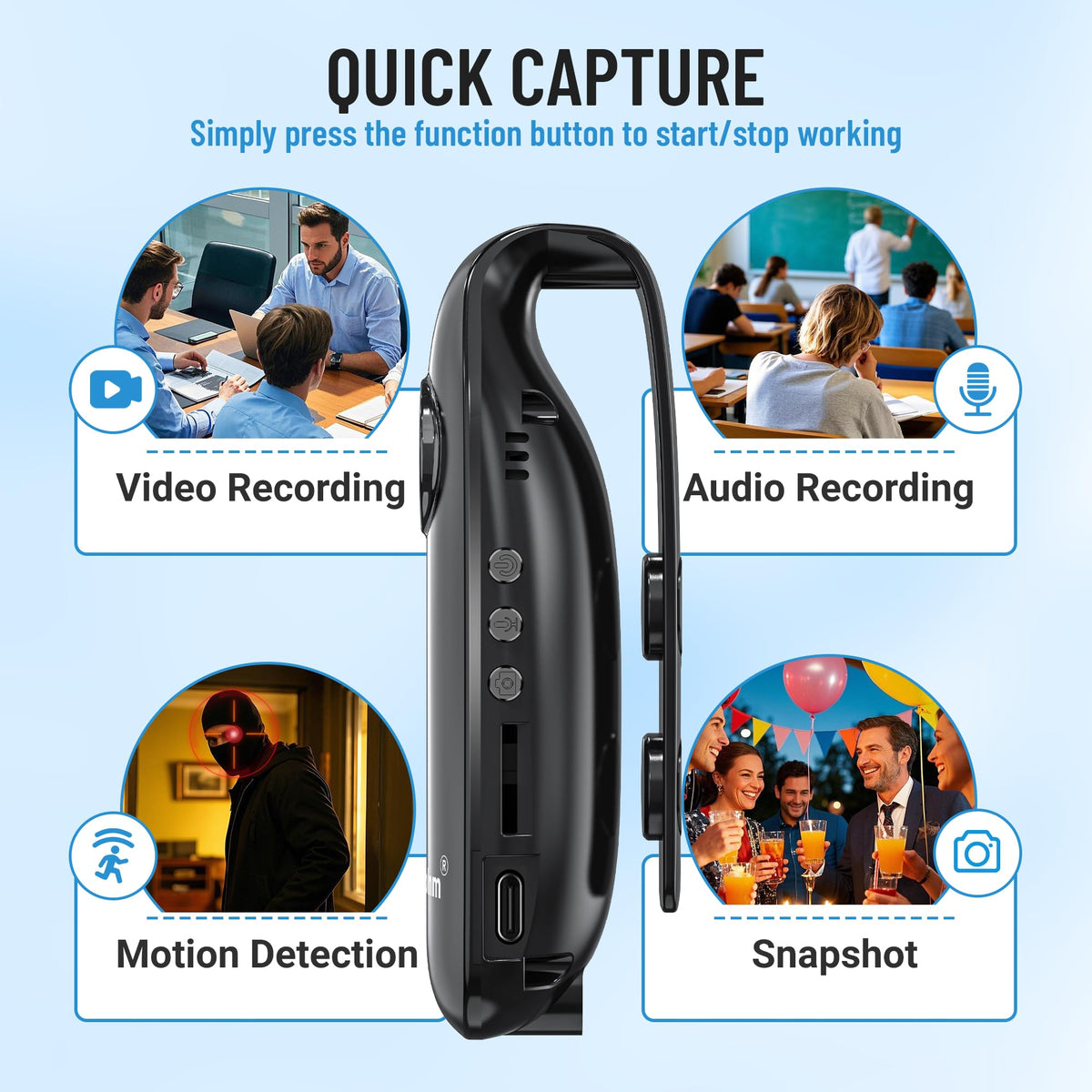 Meoilkolnm mini body camera's compact dimensions fit easily on helmets or clothing.