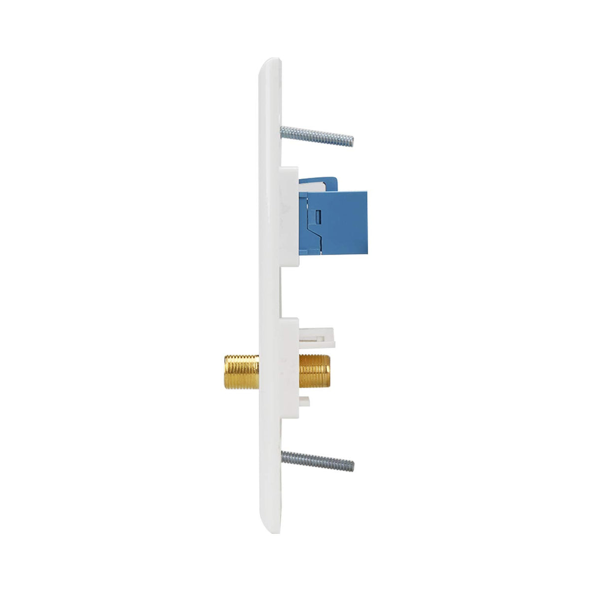 MEOU white coax F-type wallplate supports easy TV coax connections.