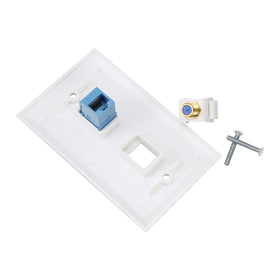 MEOU wall plate with removable Cat6 keystone for flexible networking.