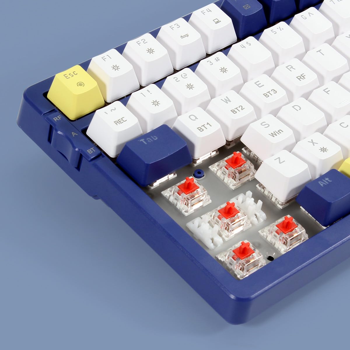 Merdia keyboard in desk setup connected to laptop for seamless multitasking