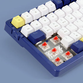 Merdia keyboard in desk setup connected to laptop for seamless multitasking